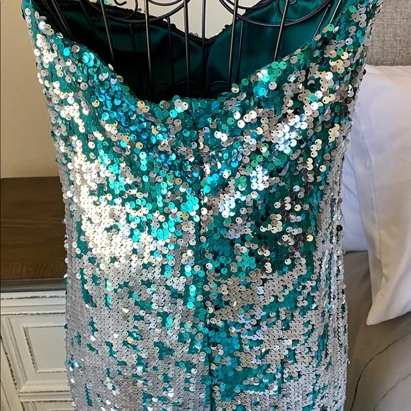 As U Wish Teal & Silver Sequin Slip Dress - Picture 7 of 12